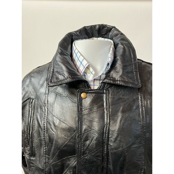 Vintage Maxam Mens Leather Jacket Black Grain Lambskin Zipped Pockets Collared L - Picture 7 of 12